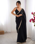Black Embellished Sequinned Lace Satin Saree