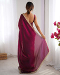 Wine Embellished Sequinned Lace Satin Saree
