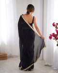 Black Embellished Sequinned Lace Satin Saree