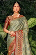 Grey Organza Saree With Blouse