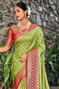 Parrot Green Organza Saree With Blouse