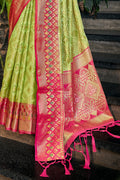 Parrot Green Organza Saree With Blouse