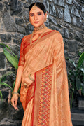 Creamy Peach Organza Saree With Blouse