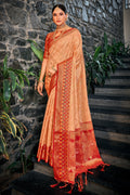 Creamy Peach Organza Saree With Blouse