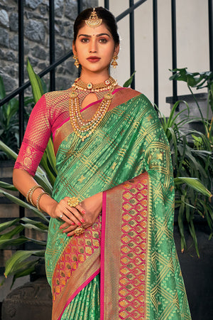 Sea Green Organza Saree With Blouse