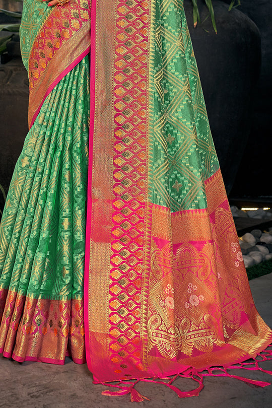 Sea Green Organza Saree With Blouse