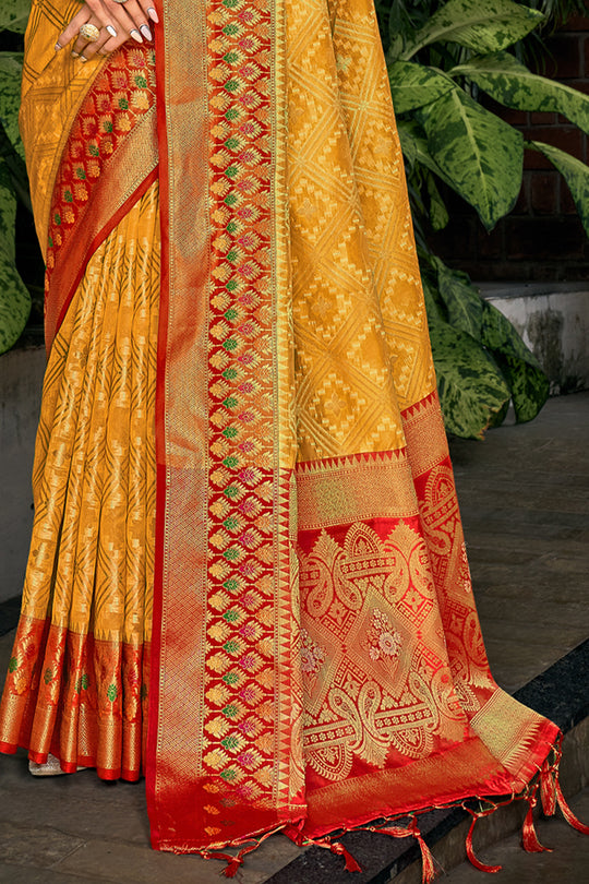 Mustard Organza Saree With Blouse