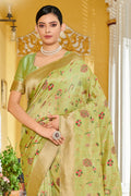 Green Banarasi Silk Saree With  Blouse Piece