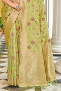 Green Banarasi Silk Saree With  Blouse Piece