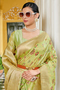 Green Banarasi Silk Saree With  Blouse Piece