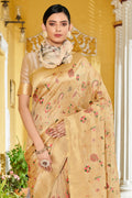 Beige Banarasi Silk Saree With Blouse Piece