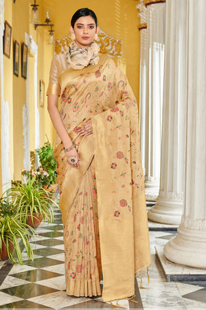 Beige Banarasi Silk Saree With Blouse Piece