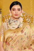 Beige Banarasi Silk Saree With Blouse Piece