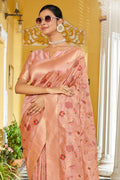 Pink Banarasi Silk Saree With Blouse Piece