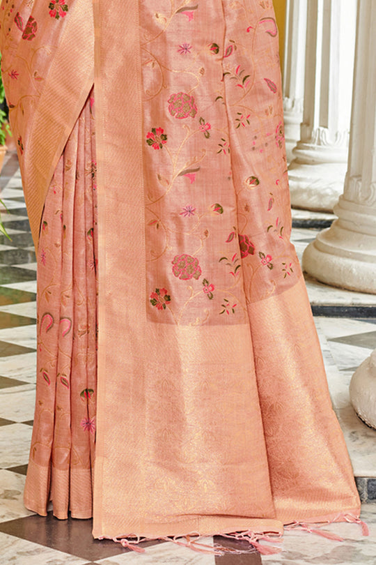 Pink Banarasi Silk Saree With Blouse Piece
