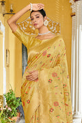 Gold Banarasi Silk Saree With Blouse Piece