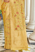 Gold Banarasi Silk Saree With Blouse Piece