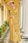 Gold Banarasi Silk Saree With Blouse Piece