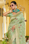 Sea Green Banarasi Silk Saree With Blouse Piece