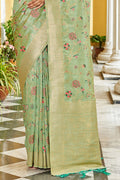 Sea Green Banarasi Silk Saree With Blouse Piece