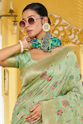 Sea Green Banarasi Silk Saree With Blouse Piece