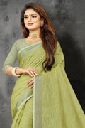 Fern Green Linen Blend Saree