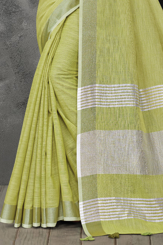 Fern Green Linen Blend Saree