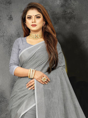 Pewter Grey Linen Blend Saree