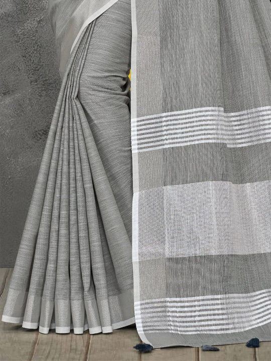 Pewter Grey Linen Blend Saree