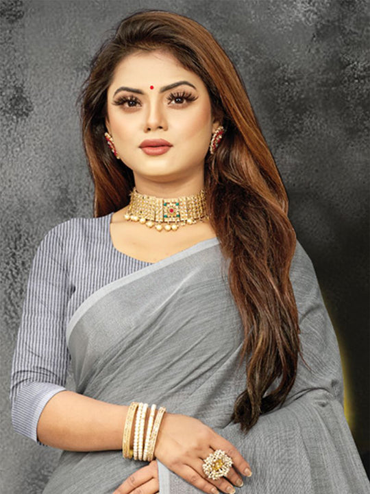 Pewter Grey Linen Blend Saree