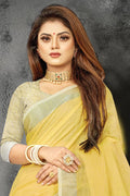 Lemon Yellow Linen Blend Saree