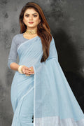 Sky Blue Linen Blend Saree