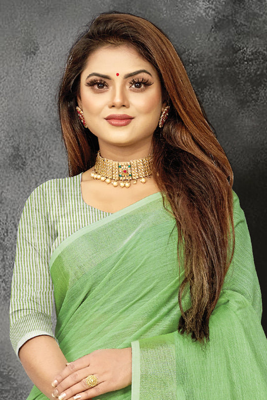 Mint Green Linen Blend Saree