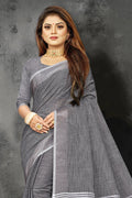 Charcoal Grey Linen Blend Saree