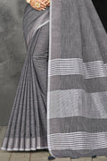 Charcoal Grey Linen Saree