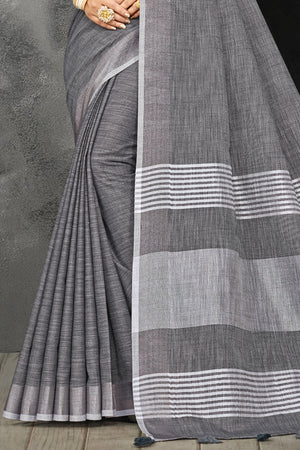 Charcoal Grey Linen Blend Saree