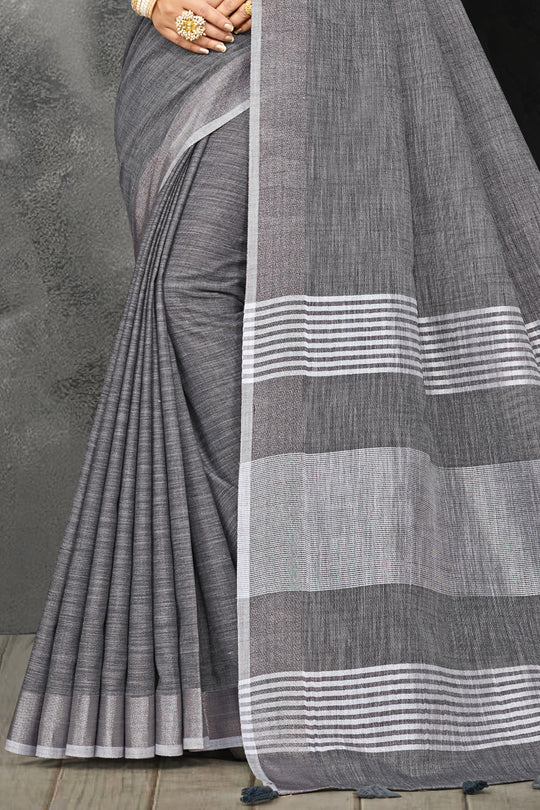Charcoal Grey Linen Blend Saree