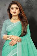 Sea Green Linen Blend Saree