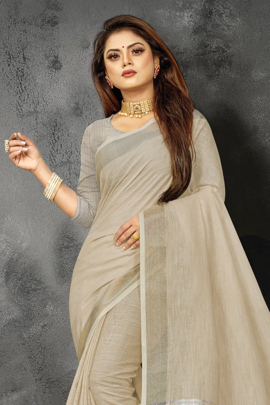 Beige Linen Blend Saree