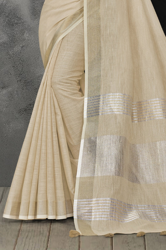 Beige Linen Blend Saree