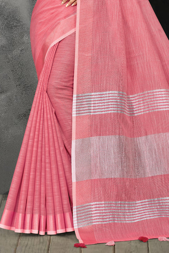 Rouge Pink Linen Blend Saree