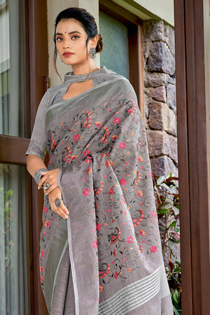 Pewter Grey Linen Blend Saree