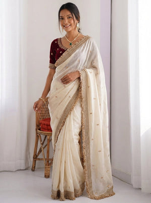embellished embroidered zari satin saree