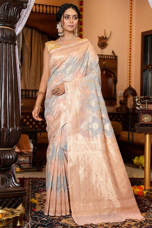 Womens Cotton Grey Saree With Blouse Piece