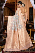 Womens Cotton Grey Saree With Blouse Piece