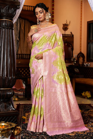 Womens Cotton Green Saree With Blouse Piece