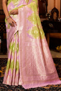 Womens Cotton Green Saree With Blouse Piece