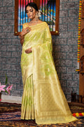Womens Cotton Green Saree With Blouse Piece