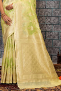Womens Cotton Green Saree With Blouse Piece