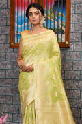 Womens Cotton Green Saree With Blouse Piece